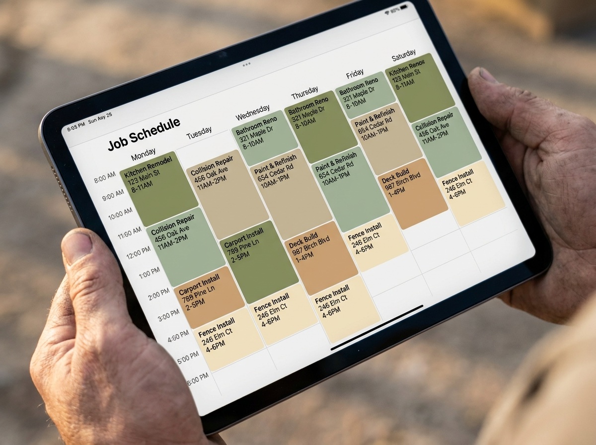 Tablet showing a fully booked job schedule