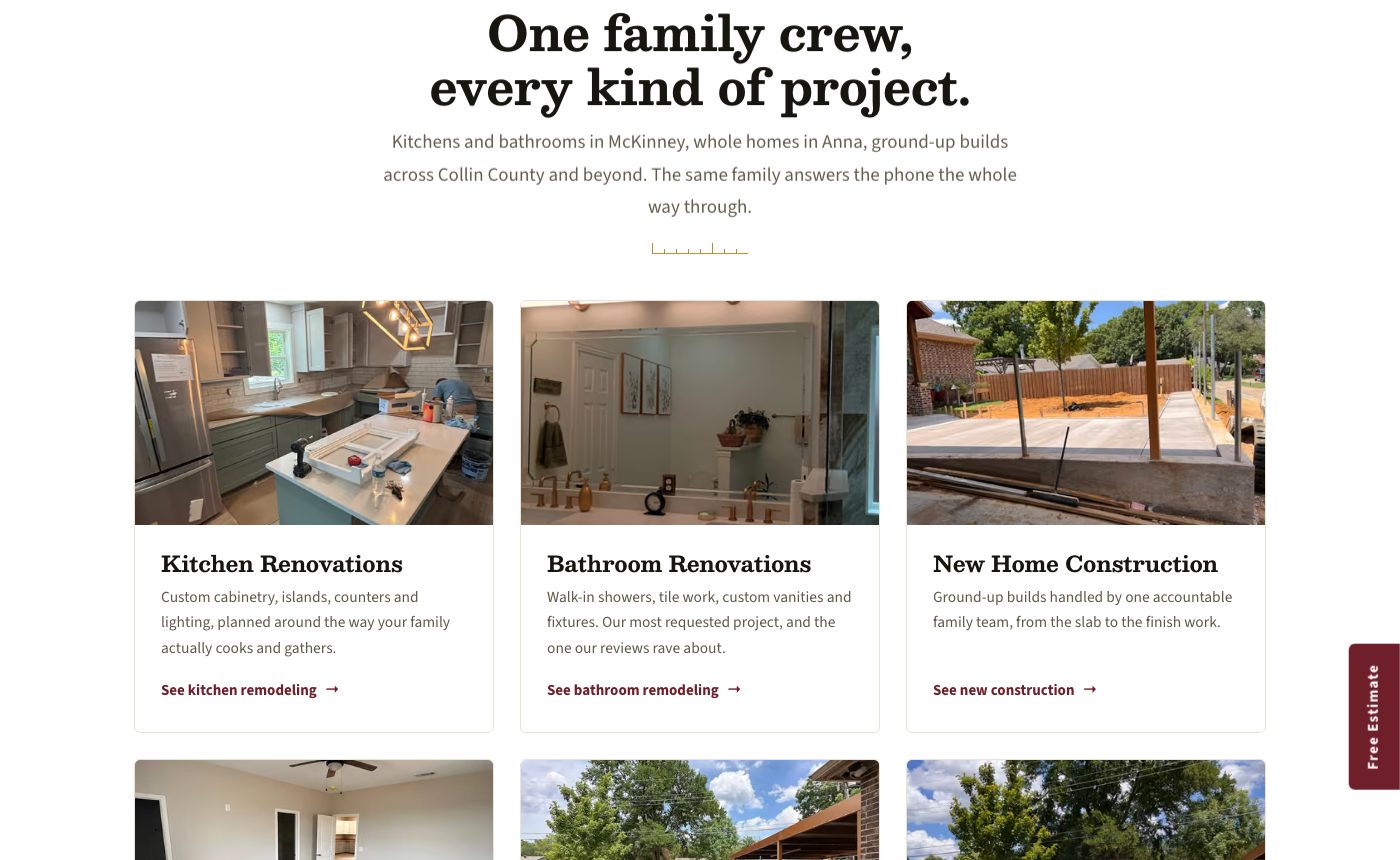 Alanis Remodeling & Construction website section