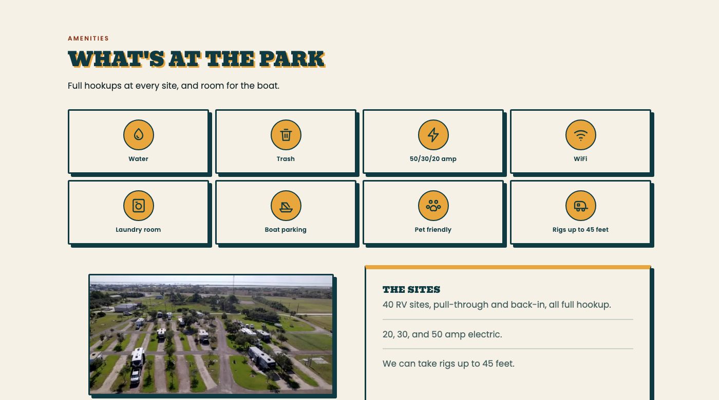 Bay Breeze RV Park website section