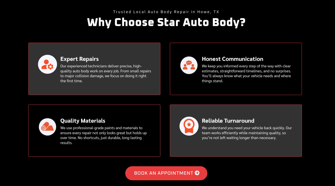 Star Auto Body website section