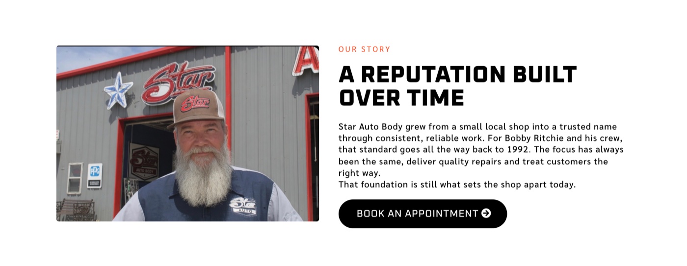 Star Auto Body website section